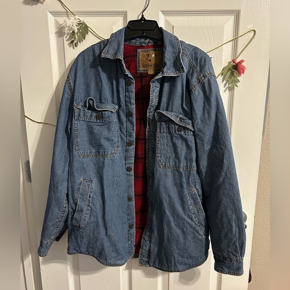Outdoor Life Denim Plaid Fleece Lined Shacket - M